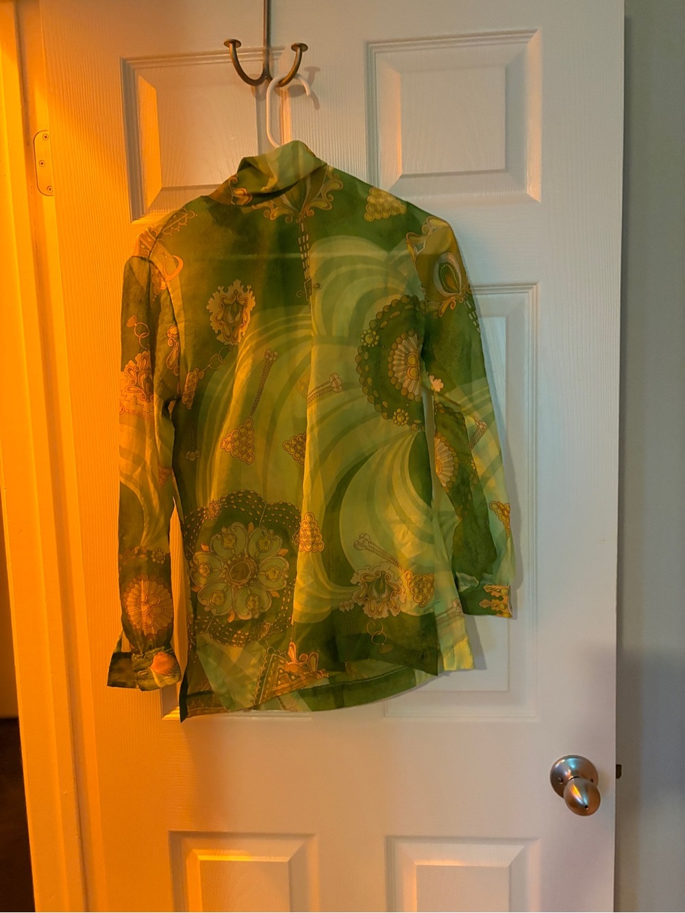 Green Paisley Long Sleeve Blouse